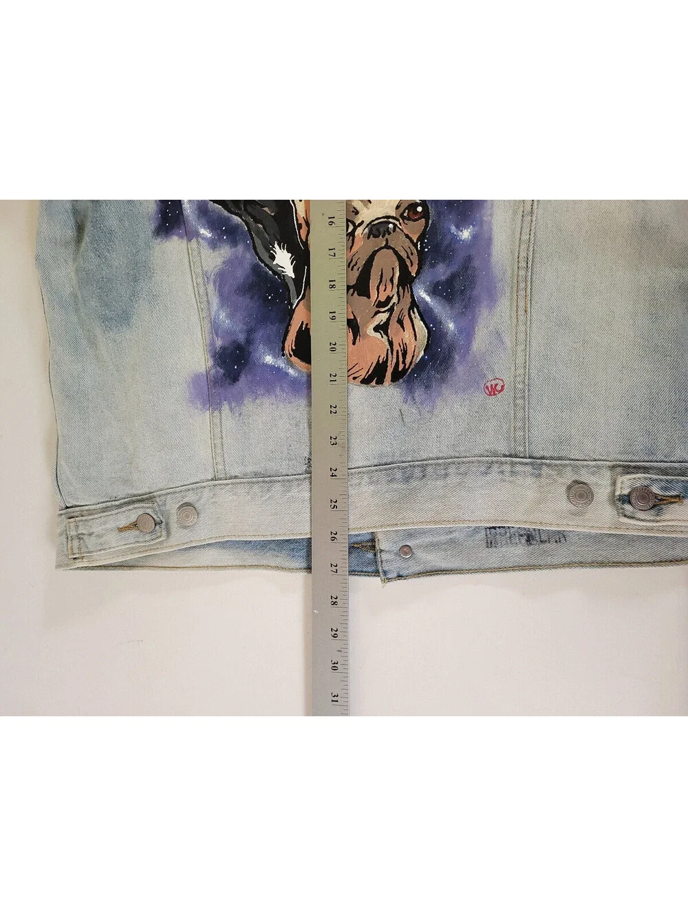 Hand painted levis premium jacket Three french bulldog design size Large